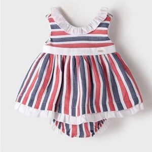 Mayoral Baby Girl Dress with Bloomer Infant USA 4-6m US 6/9m NWT Red White Blue